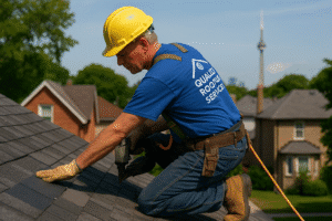 Quality Roofing Services roofer working on a residential roof in Toronto