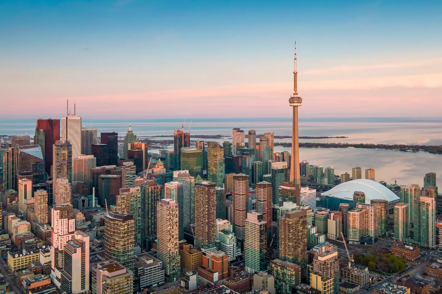 Toronto downtown skyline and CN Tower at sunset